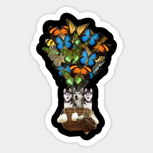 Siberian Husky Dog Butterfly Hot Air Balloon Sticker